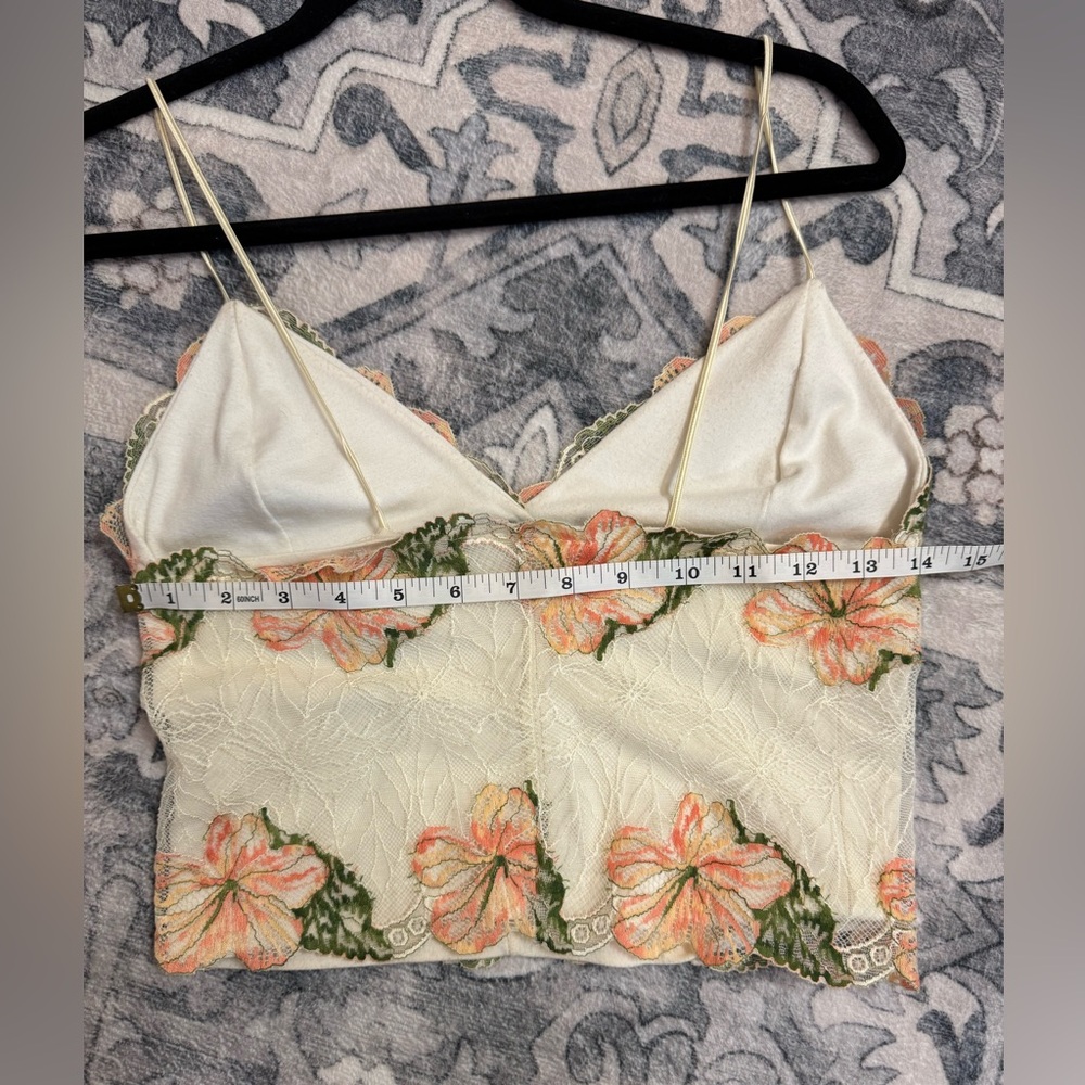 Cami Tank Bralette Soft Cotton Lined Lace with Cream with Floral Pattern - Picture 8 of 10